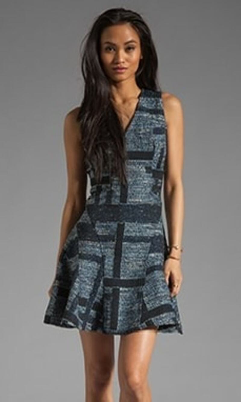 Derek Lam 10 Crosby Tweed V Neck Sleeveless Tulip Dress Navy Blue Women's 8